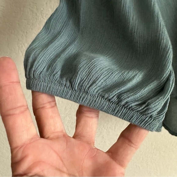 Knox Rose Green Hi-Low Gauze Tunic Crochet Lace Yoke Long Sleeves Large Boho - Picture 6 of 10